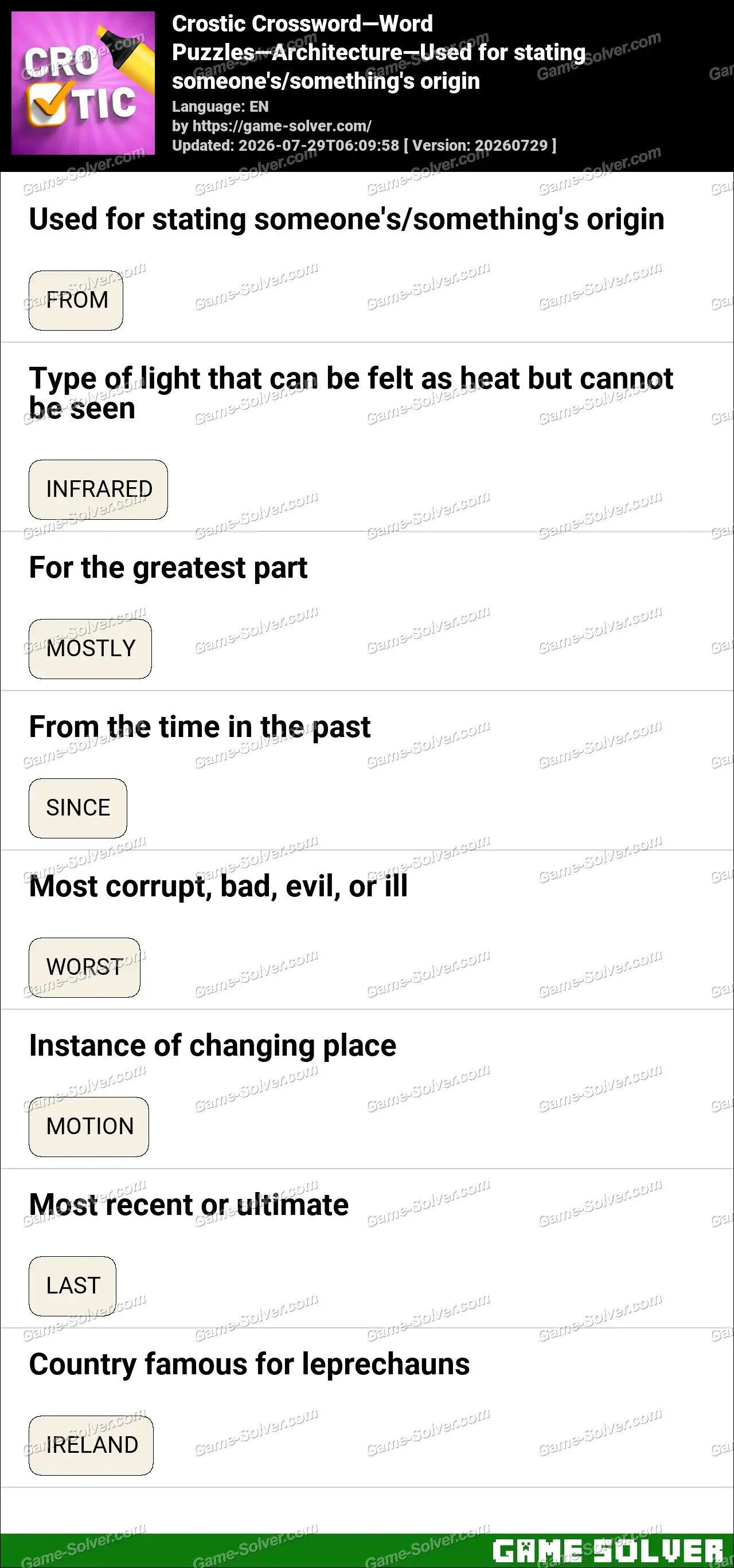 Crostic Crossword-Word Puzzles-Architecture-Used for stating someone’s/something’s origin